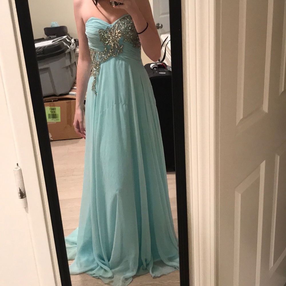 Teal embellished prom gown size 0